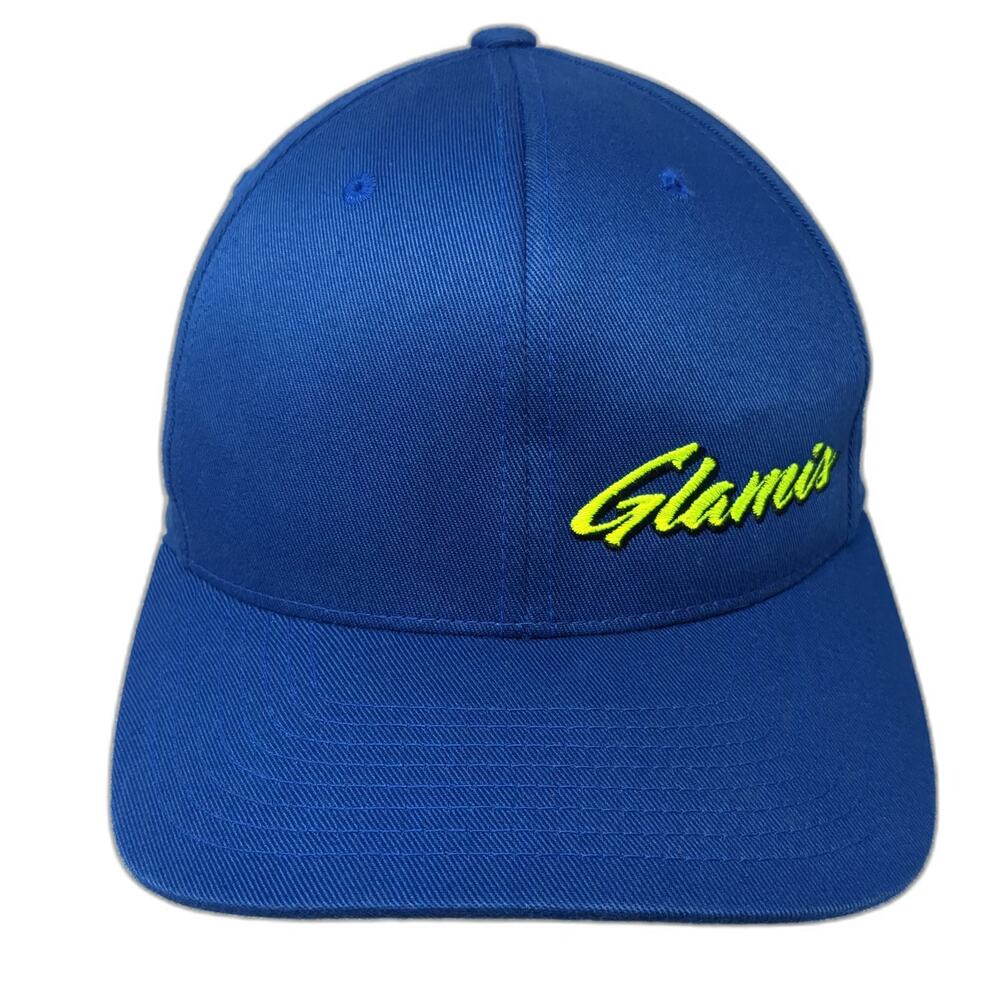 Flexfit Baseball Cap Blue M Glamis Script Logo Curved Brim Structured Hat